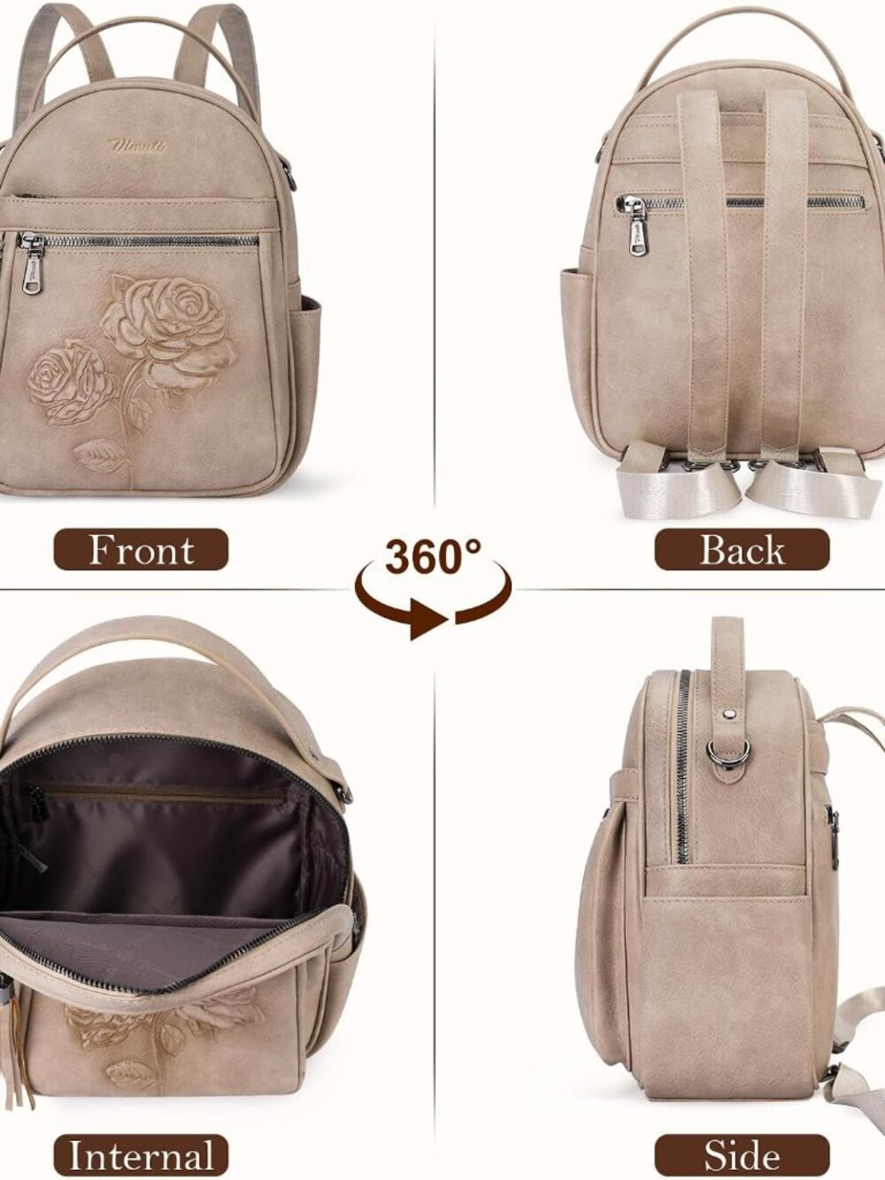 Mini Backpack Purse for Women,Embossed Vegan Leather Small Backpack Fashion Back - Picture 4 of 6
